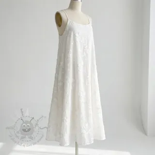 Bawełniana tkanina EMBROIDERY Catchy leaves off white