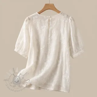 Bawełniana tkanina EMBROIDERY Catchy leaves off white