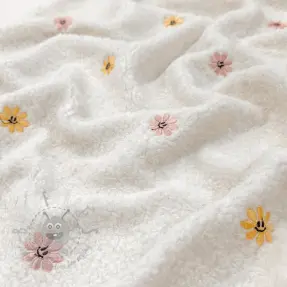Tkanina płaszczowa TEDDY EMBROIDERY Smiley flowers yellow