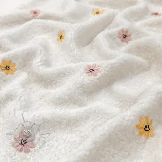 Tkanina płaszczowa TEDDY EMBROIDERY Smiley flowers yellow