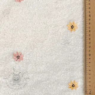 Tkanina płaszczowa TEDDY EMBROIDERY Smiley flowers yellow