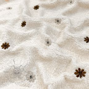 Tkanina płaszczowa TEDDY EMBROIDERY Smiley flowers choco