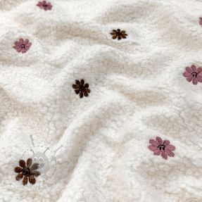 Tkanina płaszczowa TEDDY EMBROIDERY Smiley flowers old pink