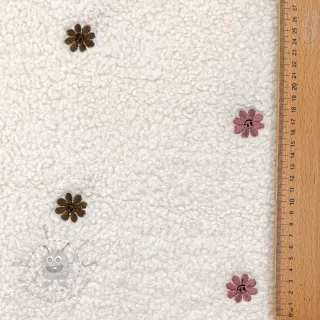 Tkanina płaszczowa TEDDY EMBROIDERY Smiley flowers old pink