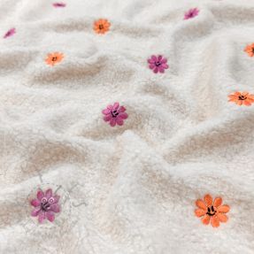 Tkanina płaszczowa TEDDY EMBROIDERY Smiley flowers orange