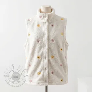 Tkanina płaszczowa TEDDY EMBROIDERY Smiley flowers yellow