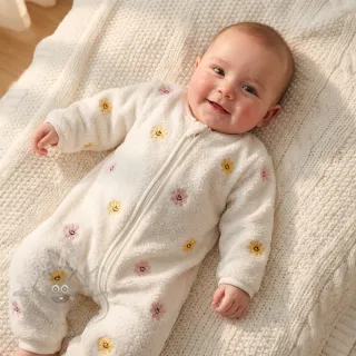 Tkanina płaszczowa TEDDY EMBROIDERY Smiley flowers yellow