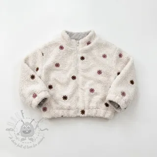 Tkanina płaszczowa TEDDY EMBROIDERY Smiley flowers old pink