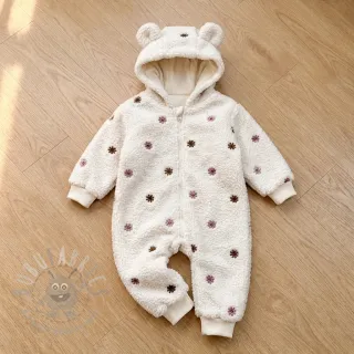 Tkanina płaszczowa TEDDY EMBROIDERY Smiley flowers old pink
