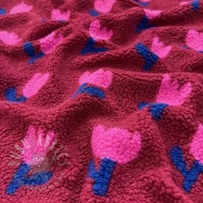 Tkanina płaszczowa TEDDY JACQUARD Tulips dark red