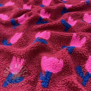 Tkanina płaszczowa TEDDY JACQUARD Tulips dark red