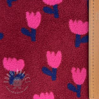 Tkanina płaszczowa TEDDY JACQUARD Tulips dark red