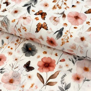 Tkanina wiskozowa z lnem Flower sea design D