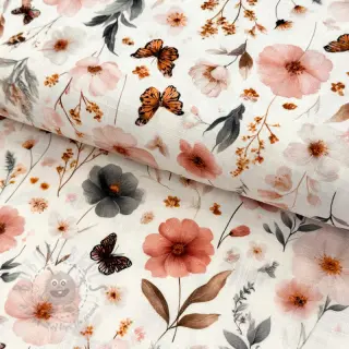 Tkanina wiskozowa z lnem Flower sea design D