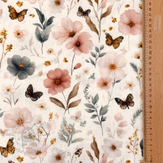 Tkanina wiskozowa z lnem Flower sea design D