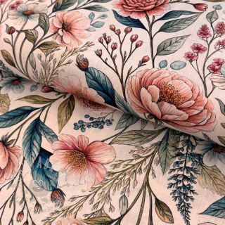 Tkanina wiskozowa z lnem Floral design D