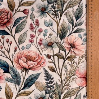 Tkanina wiskozowa z lnem Floral design D