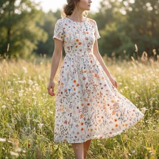 Tkanina wiskozowa z lnem Flower sea design B