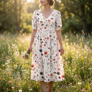 Tkanina wiskozowa z lnem Flower sea design D