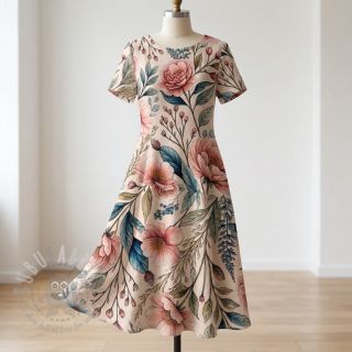 Tkanina wiskozowa z lnem Floral design D