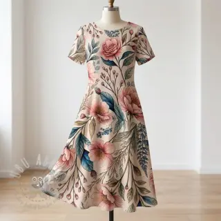 Tkanina wiskozowa z lnem Floral design D