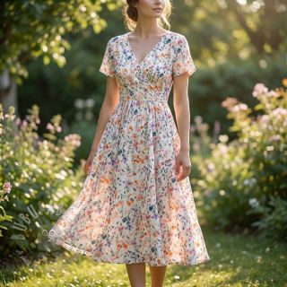 Tkanina wiskozowa z lnem Shabby chic design D