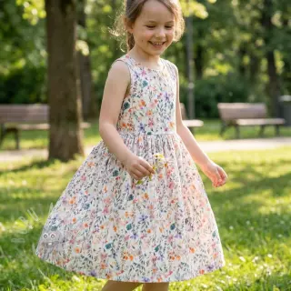 Tkanina wiskozowa z lnem Shabby chic design D