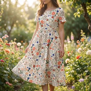 Tkanina wiskozowa z lnem Botanic design B