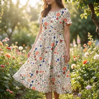 Tkanina wiskozowa z lnem Botanic design B