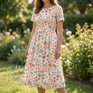 Tkanina wiskozowa z lnem Sweet and small design B