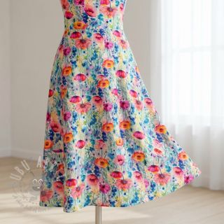 Tkanina wiskozowa z lnem Bright and bold design C