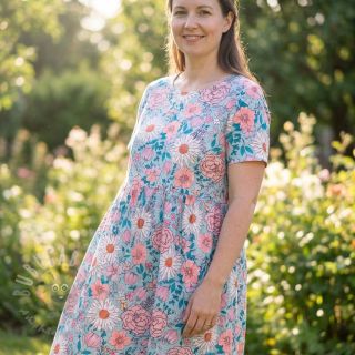 Tkanina wiskozowa z lnem Bright and bold design D