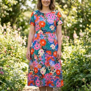 Tkanina wiskozowa z lnem Bright and bold design A