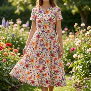 Tkanina wiskozowa z lnem Floral design B