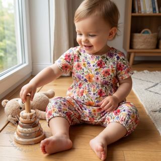 Tkanina wiskozowa z lnem Floral design B