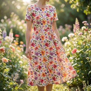 Tkanina wiskozowa z lnem Floral design B