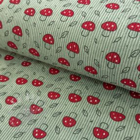 Sztruks STRETCH Little mushrooms old green