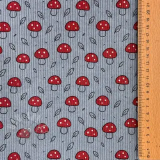 Sztruks STRETCH Little mushrooms old blue