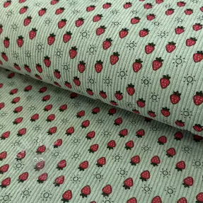 Sztruks STRETCH Little strawberries old green
