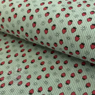 Sztruks STRETCH Little strawberries old green
