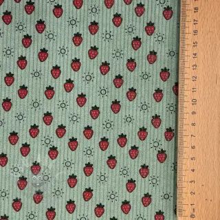 Sztruks STRETCH Little strawberries old green