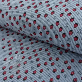 Sztruks STRETCH Little strawberries old blue