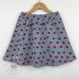 Sztruks STRETCH Little mushrooms old blue