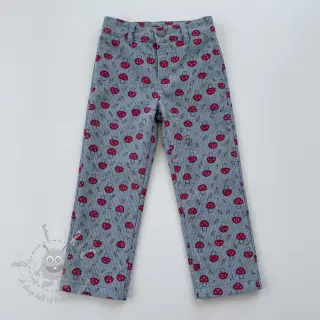 Sztruks STRETCH Little mushrooms old blue