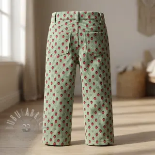 Sztruks STRETCH Little strawberries old green