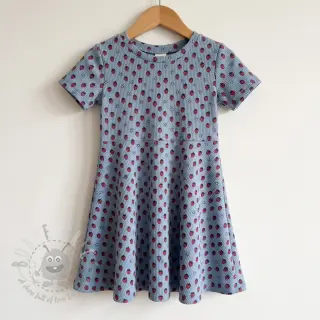 Sztruks STRETCH Little strawberries old blue
