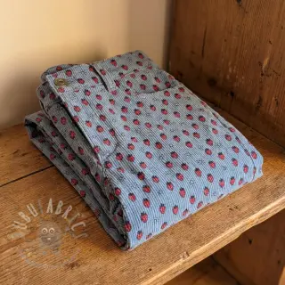 Sztruks STRETCH Little strawberries old blue