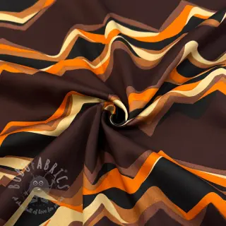 Bawełniana tkanina SATIN Abstract waves dark brown