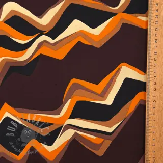 Bawełniana tkanina SATIN Abstract waves dark brown
