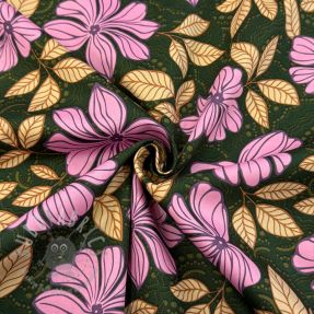 Bawełniana tkanina SATIN Autumn flowers dark green